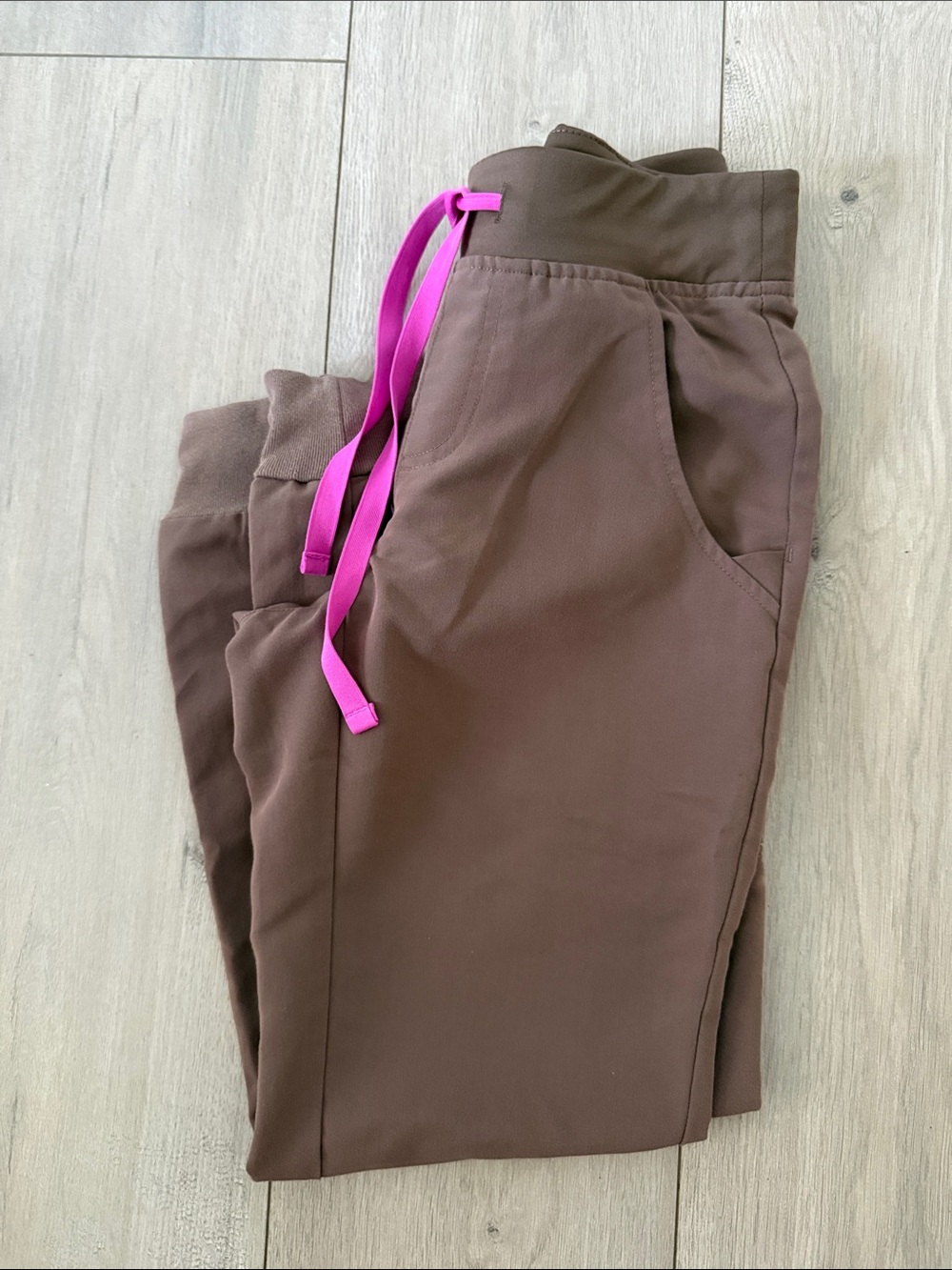 Women's Brown Jogger Pants with Pink Drawstring